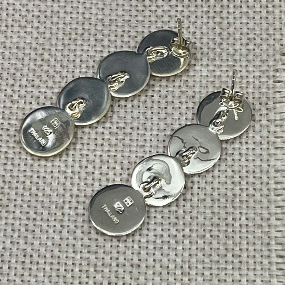 Vintage Brushed Satin Disc Sterling Silver 925 Dangle Stud Earrings - Picture 2 of 16